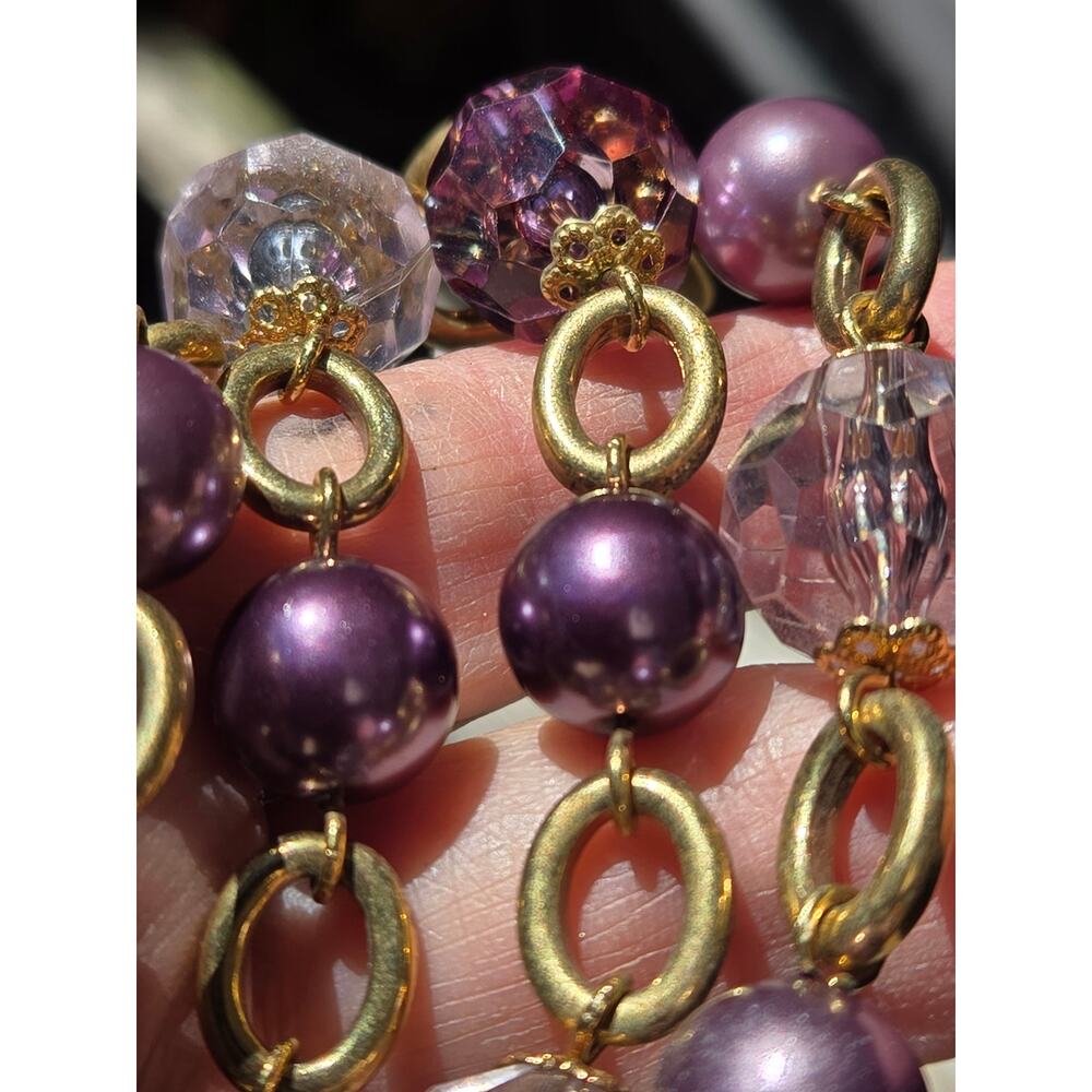Vintage KJL Kenneth Jay Lane Violet/Clear Glass Beads & Pearl Long 44' Necklace - Picture 9 of 10